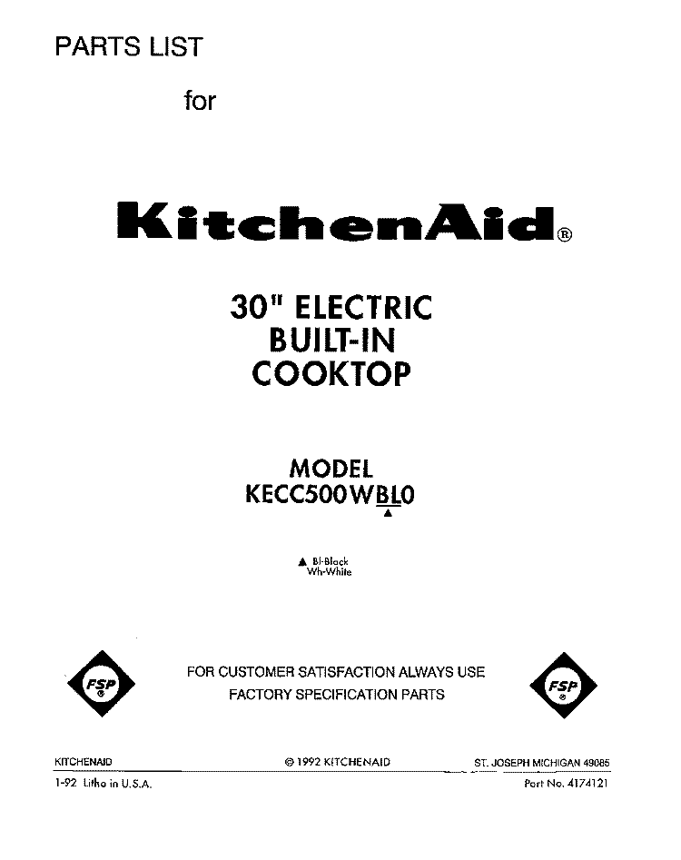 SECTION Diagram and Parts List for KECC500WWH0  KitchenAid Cooktop