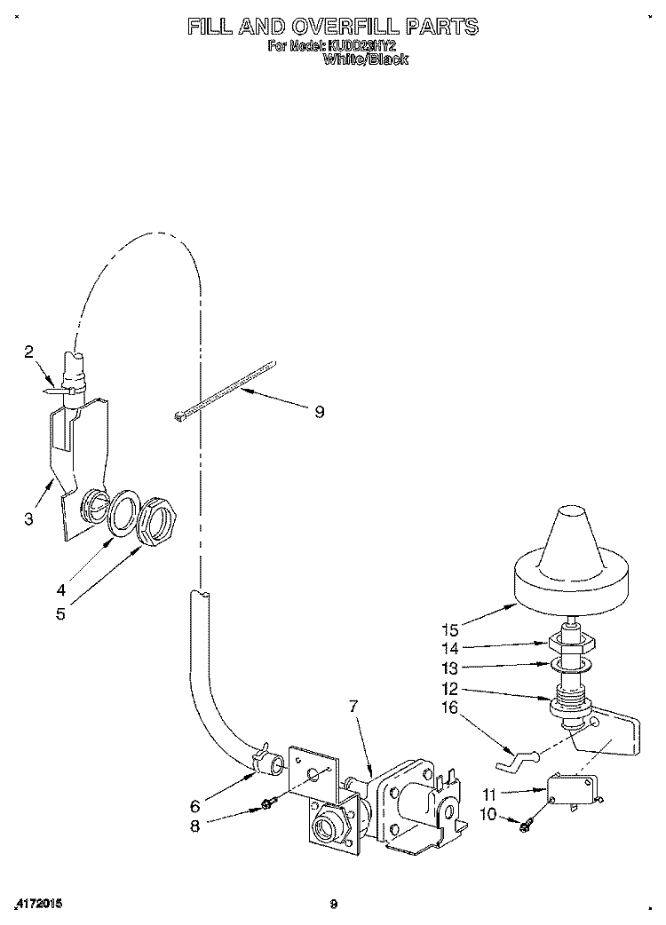 FILL AND OVERFILL Diagram and Parts List for KUDD23HY2  KitchenAid Dishwasher