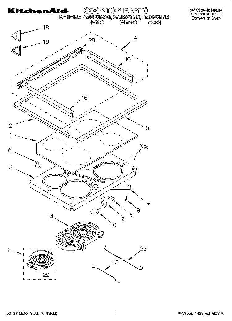 COOKTOP Diagram and Parts List for KESH307BAL6  KitchenAid Range