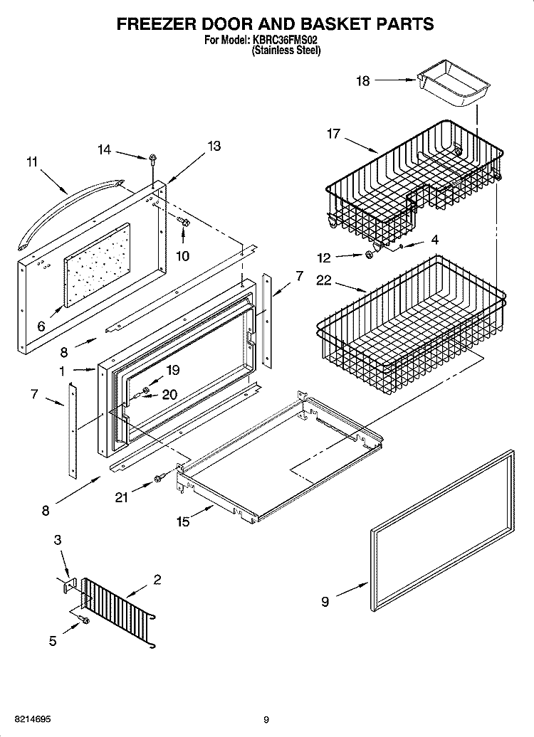 FREEZER DOOR AND BASKET PARTS Diagram and Parts List for KBRC36FMS02  KitchenAid Refrigerator