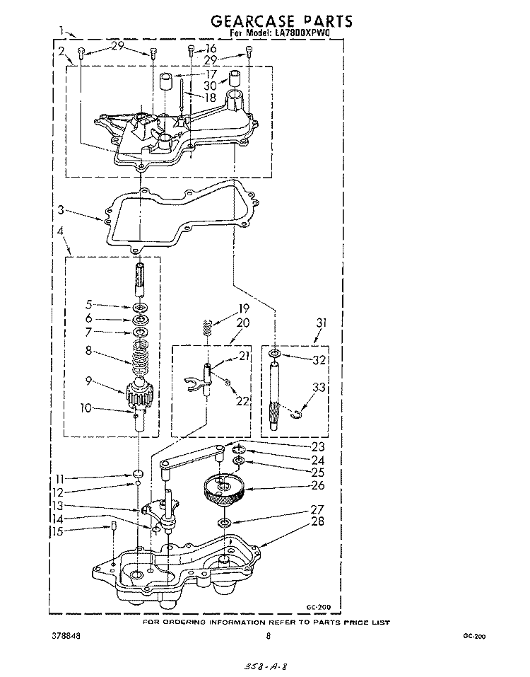 GEARCASE Diagram and Parts List for LA7800XPW0  Whirlpool Washer