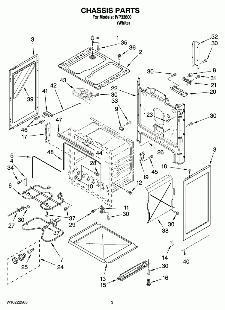 CHASSIS PARTS Diagram and Parts List for IVP33800  Inglis Range