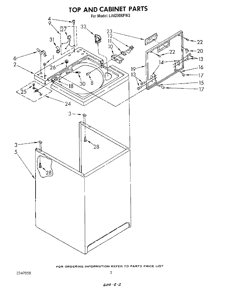 TOP AND CABINET Diagram and Parts List for LA6200XPW3  Whirlpool Washer
