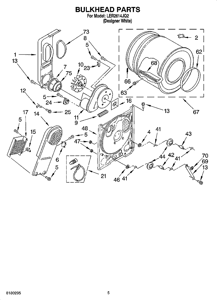 BULKHEAD PARTS Diagram and Parts List for LER2614JQ2  Whirlpool Dryer