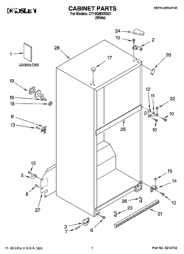 CABINET PARTS Diagram and Parts List for CT18GMXRQ01  Crosley Refrigerator