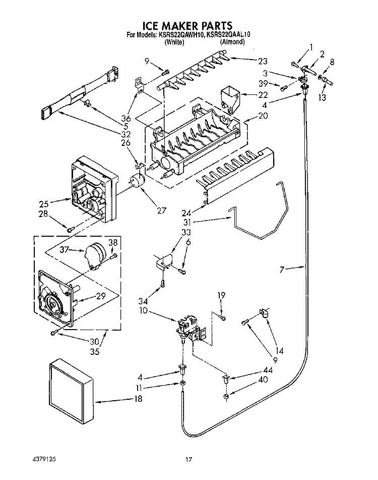 ICE MAKER Diagram and Parts List for KSRS22QAAL10  KitchenAid Refrigerator