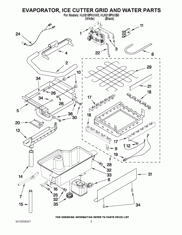 EVAPORATOR, ICE CUTTER GRID AND WATER PARTS Diagram and Parts List for KUIS18PNXW0  KitchenAid Ice Maker