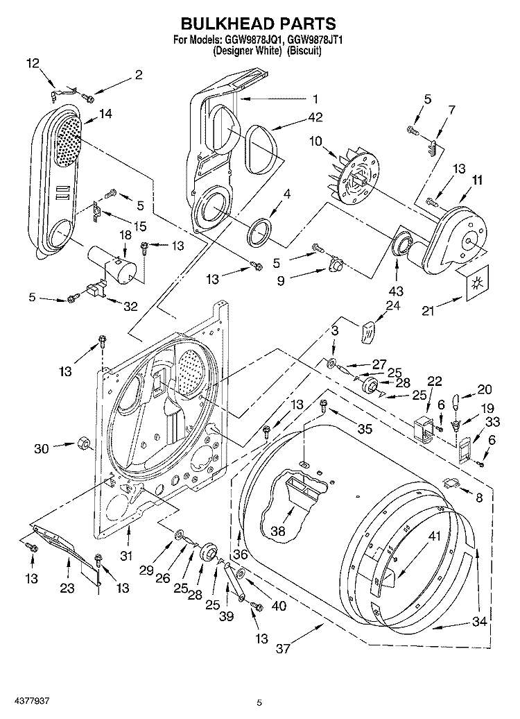 BULKHEAD Diagram and Parts List for GGW9878JQ1  Whirlpool Dryer