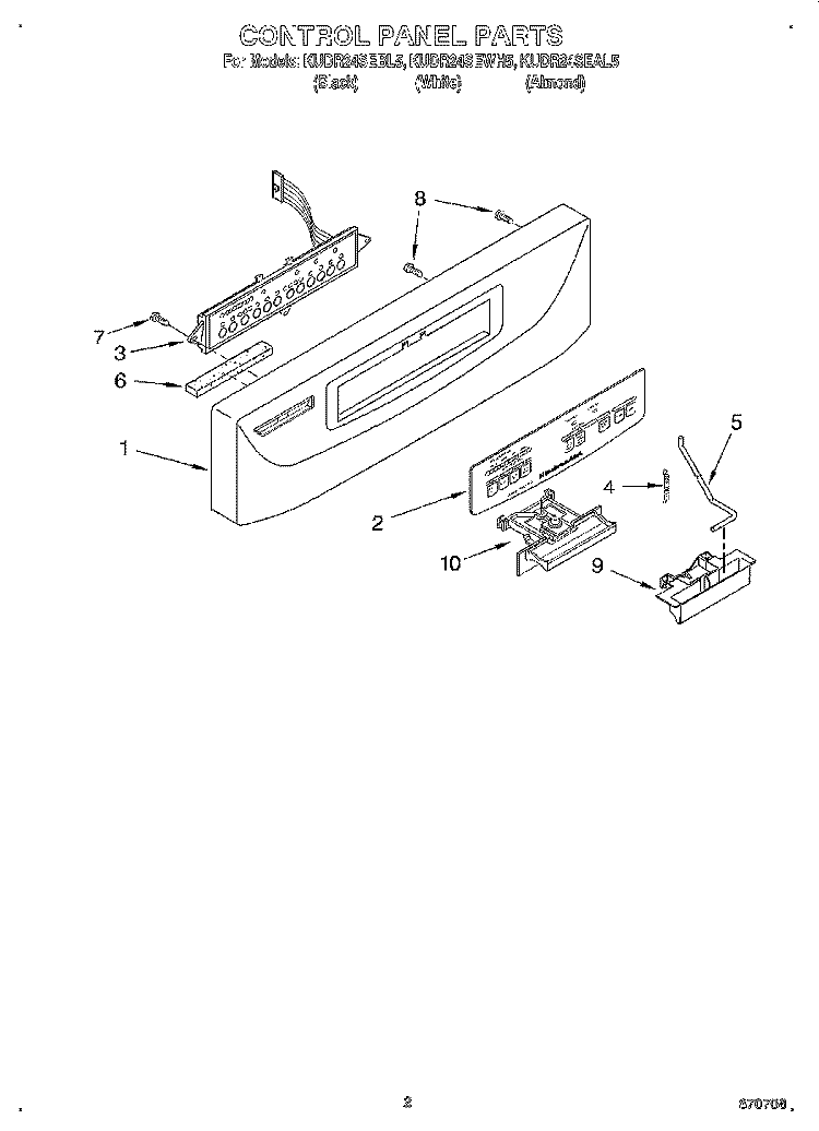 CONTROL PANEL Diagram and Parts List for KUDR24SEBL5  KitchenAid Dishwasher