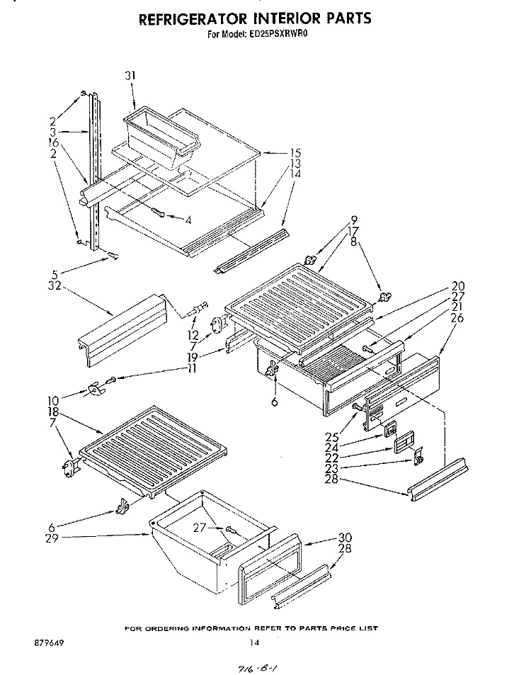 REFRIGERATOR INTERIOR , LIT/OPTIONAL Diagram and Parts List for ED25PSXRWR0  Whirlpool Refrigerator