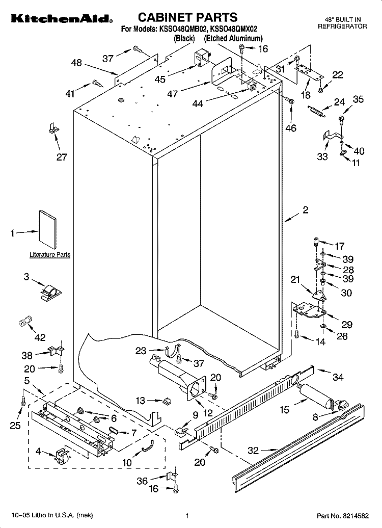 CABINET PARTS Diagram and Parts List for KSSO48QMX02  KitchenAid Refrigerator