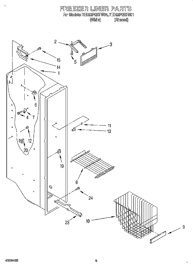 FREEZER LINER Diagram and Parts List for 7ED22PQXFW01  Whirlpool Refrigerator