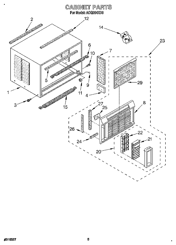 CABINET Diagram and Parts List for ACQ294XD0  Whirlpool Air Conditioner
