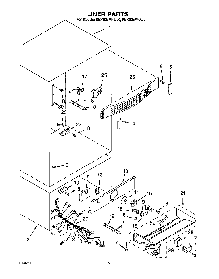 LINER Diagram and Parts List for KBRS36MHW00  KitchenAid Refrigerator