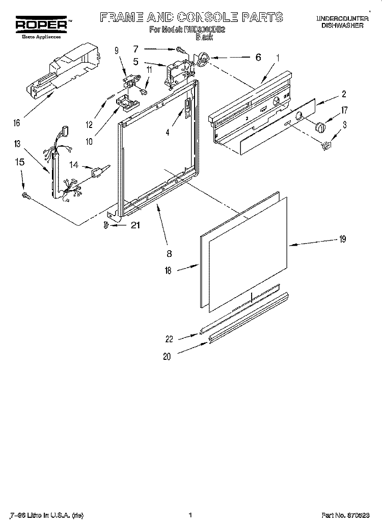 FRAME AND CONSOLE Diagram and Parts List for RUD3000DB2  Roper Dishwasher