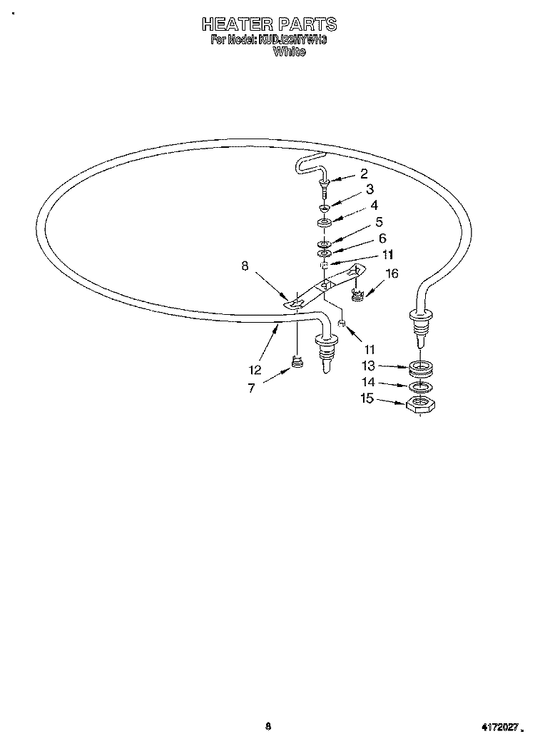HEATER Diagram and Parts List for KUDJ23HYWH3  KitchenAid Dishwasher