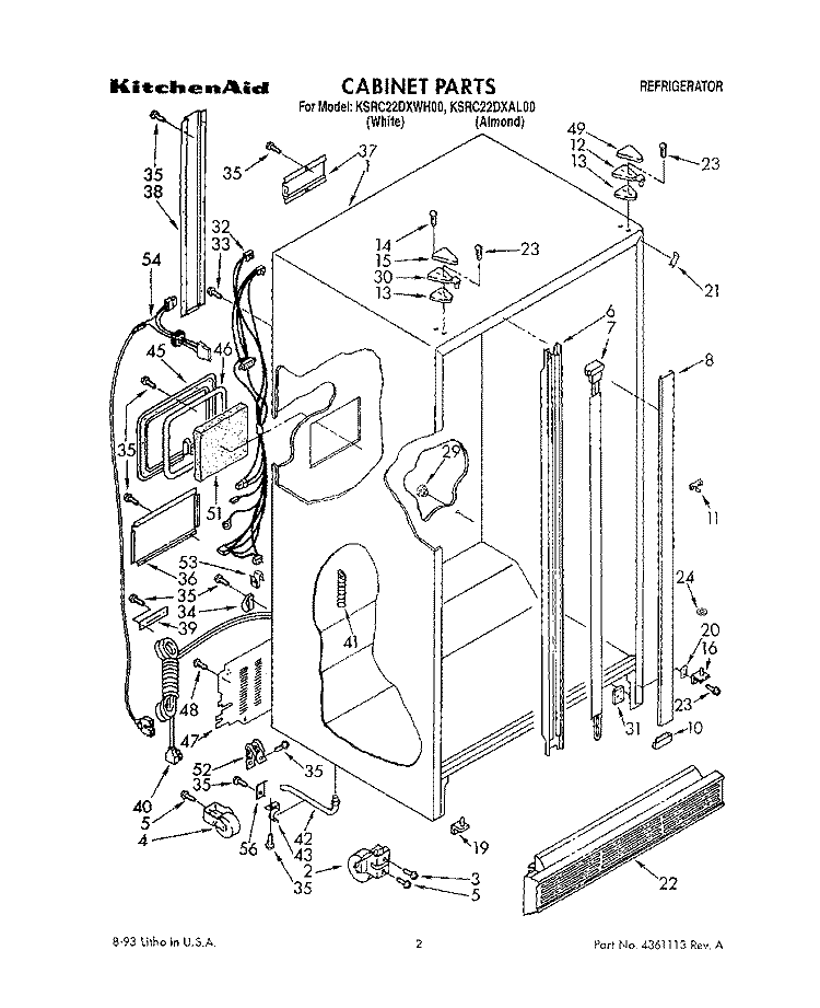 CABINET Diagram and Parts List for KSRC22DXWH00  KitchenAid Refrigerator