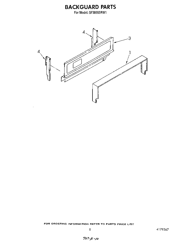 BACKGUARD Diagram and Parts List for SF3000SRW1  Whirlpool Range
