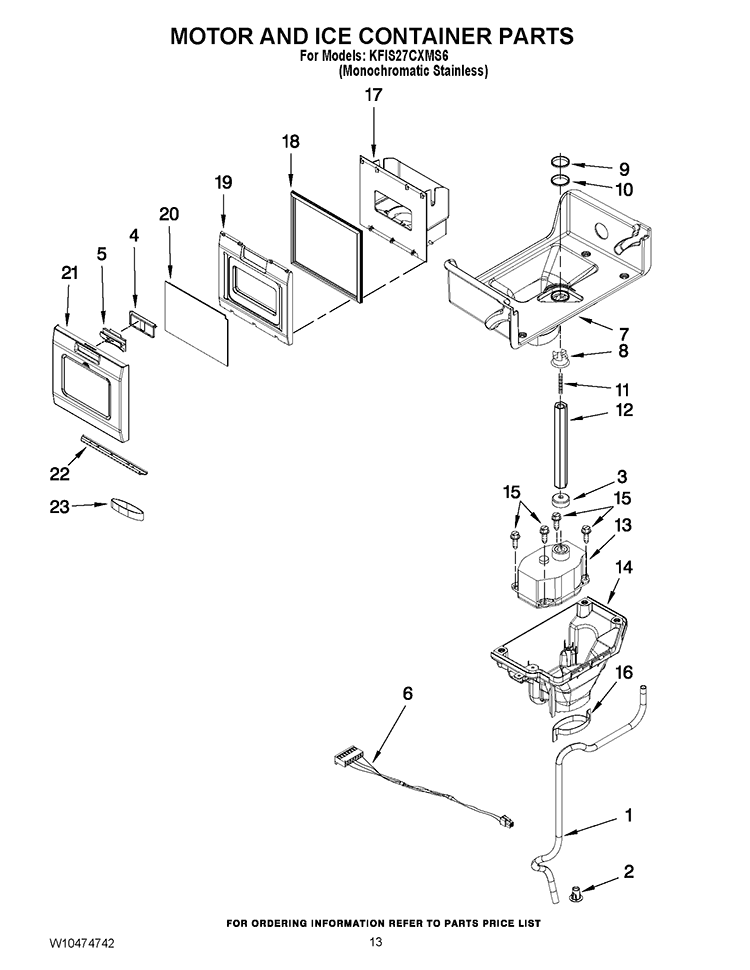 MOTOR AND ICE CONTAINER PARTS Diagram and Parts List for KFIS27CXMS6  KitchenAid Refrigerator