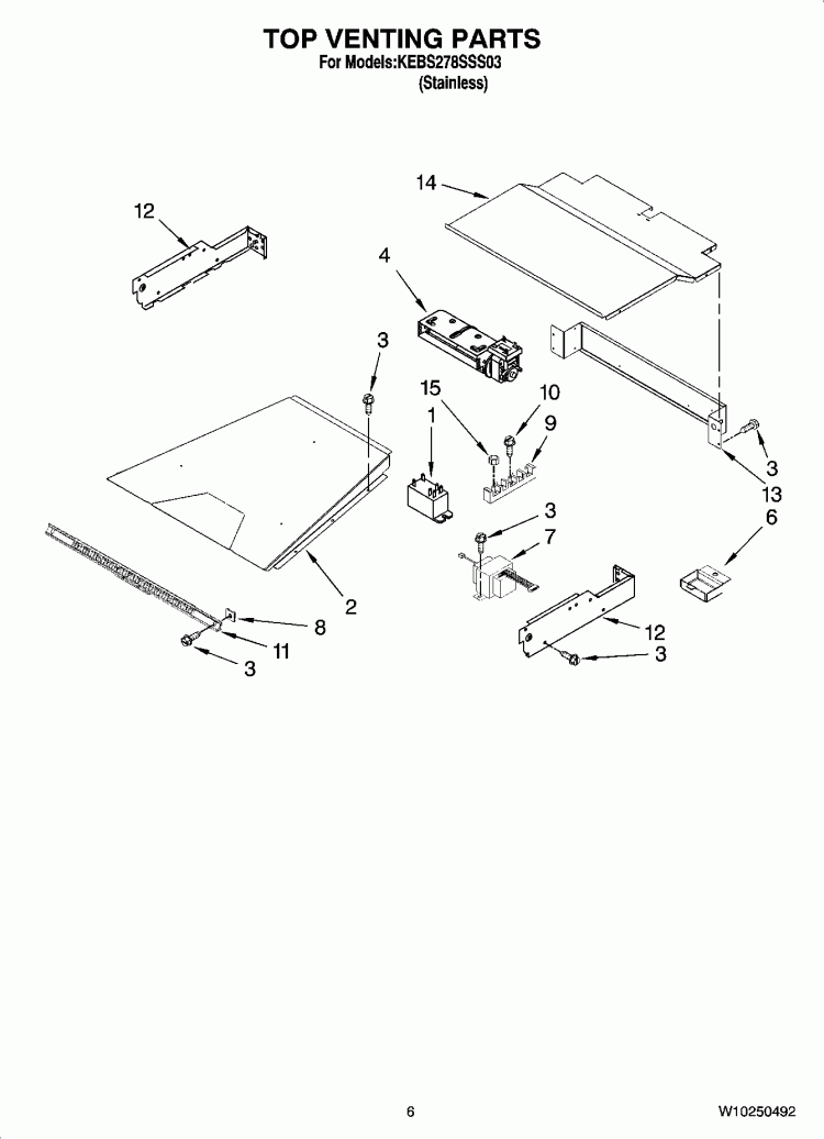 TOP VENTING PARTS, OPTIONAL PARTS (NOT INCLUDED) Diagram and Parts List for KEBS278SSS03  KitchenAid Wall Oven