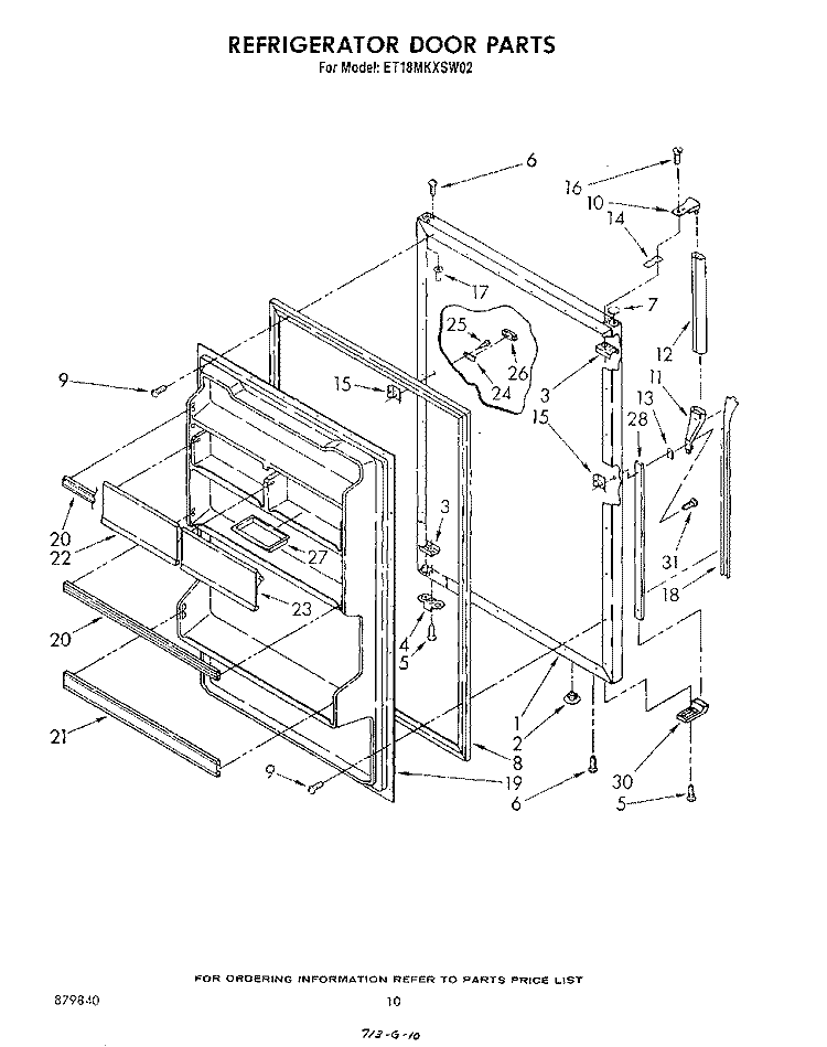 REFRIGERATOR DOOR , LIT/OPTIONAL Diagram and Parts List for ET18MKXSW02  Whirlpool Refrigerator