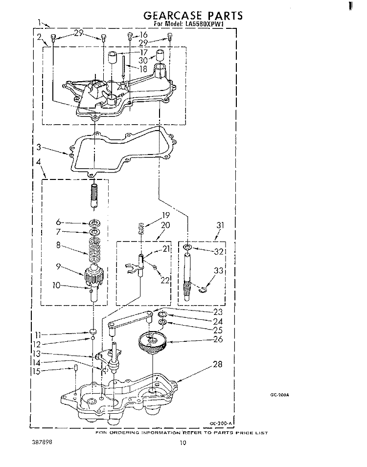 GEARCASE Diagram and Parts List for LA5580XPW1  Whirlpool Washer