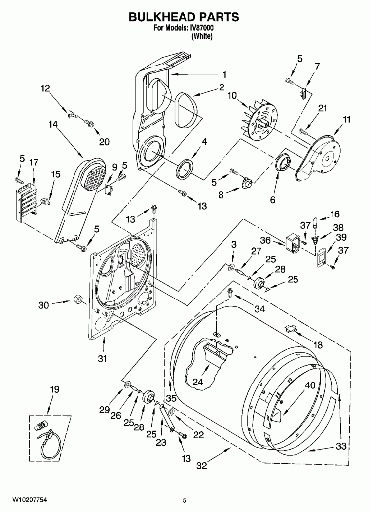BULKHEAD PARTS, OPTIONAL PARTS (NOT INCLUDED) Diagram and Parts List for IV87000  Inglis Dryer