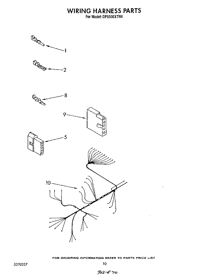 WIRING HARNESS Diagram and Parts List for DP8500XTN4  Whirlpool Dishwasher