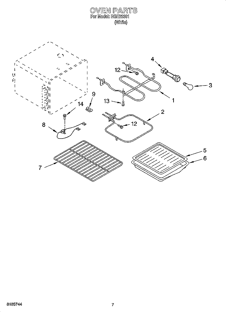 OVEN PARTS, MISCELLANEOUS PARTS Diagram and Parts List for RGE23301  Roper Range