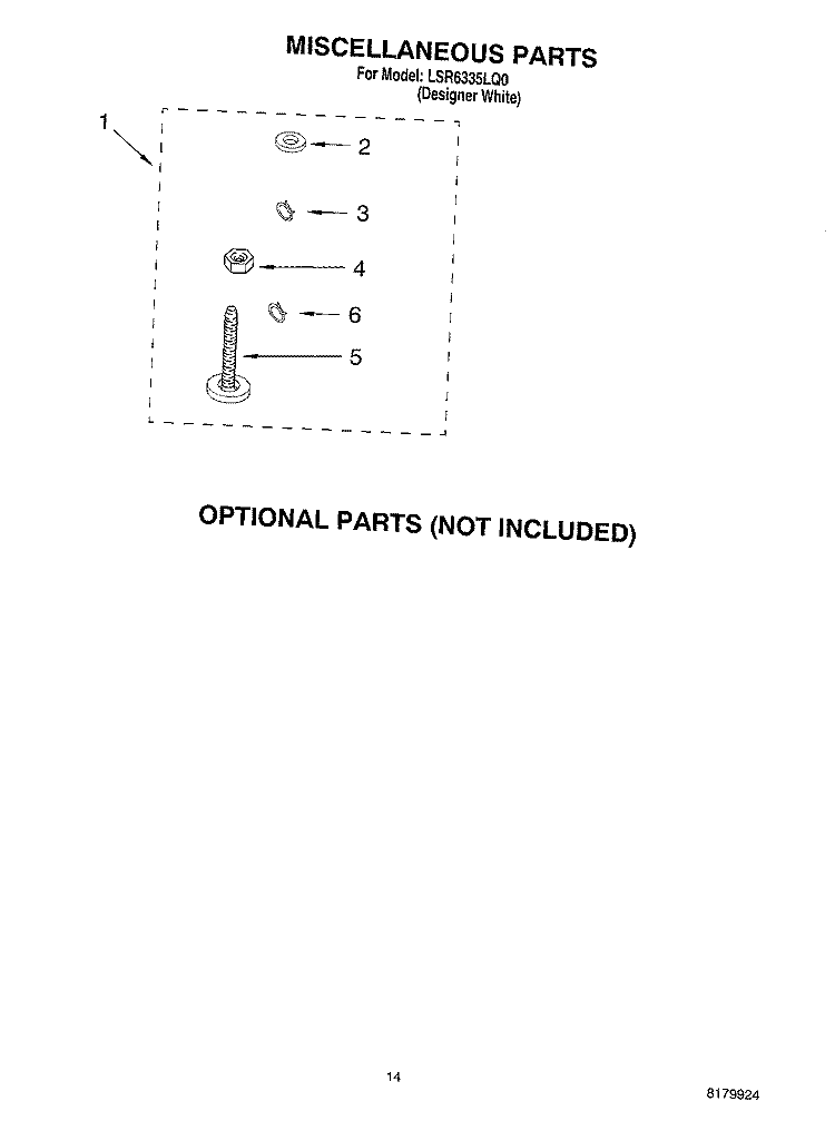 MISCELLANEOUS, OPTIONAL Diagram and Parts List for LSR6335LQ0  Whirlpool Washer