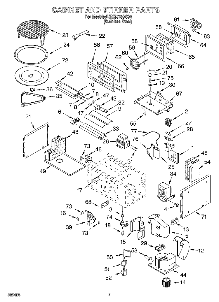 CABINET AND STIRRER Diagram and Parts List for KEMS378GSS0  KitchenAid Microwave Oven Combo