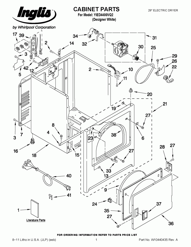CABINET PARTS Diagram and Parts List for YIED4400VQ2  Inglis Dryer