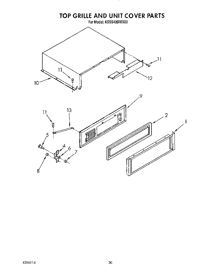 TOP GRILLE AND UNIT COVER Diagram and Parts List for KSSS42DWX00  KitchenAid Refrigerator