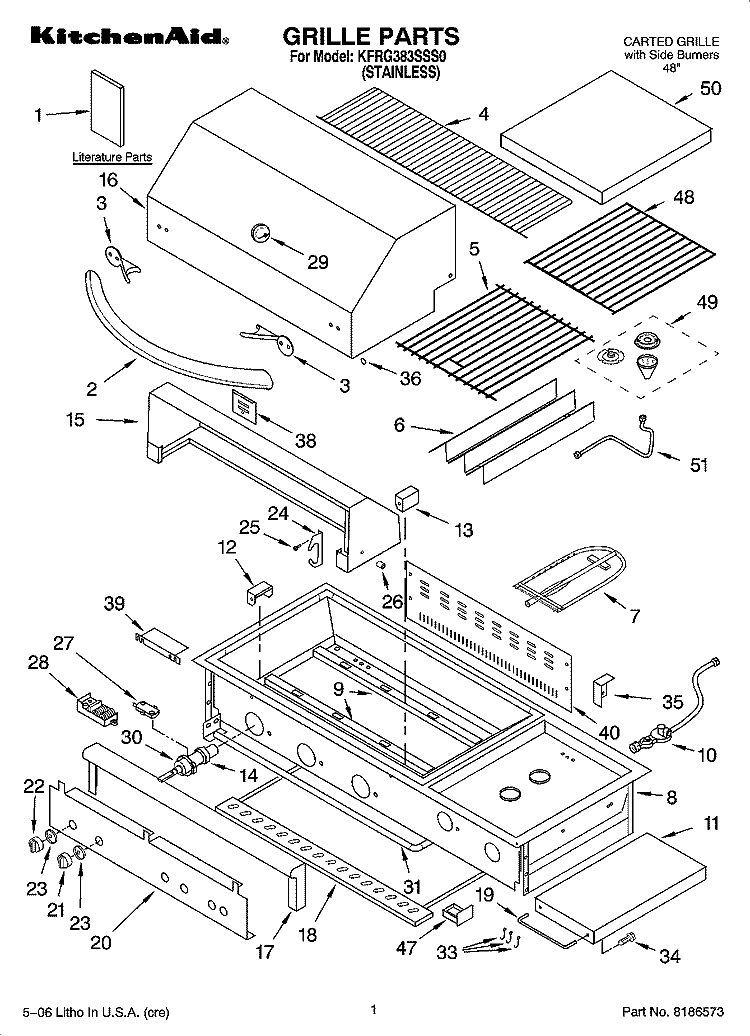 GRILLE PARTS Diagram and Parts List for KFRG383SSS0  KitchenAid Grill