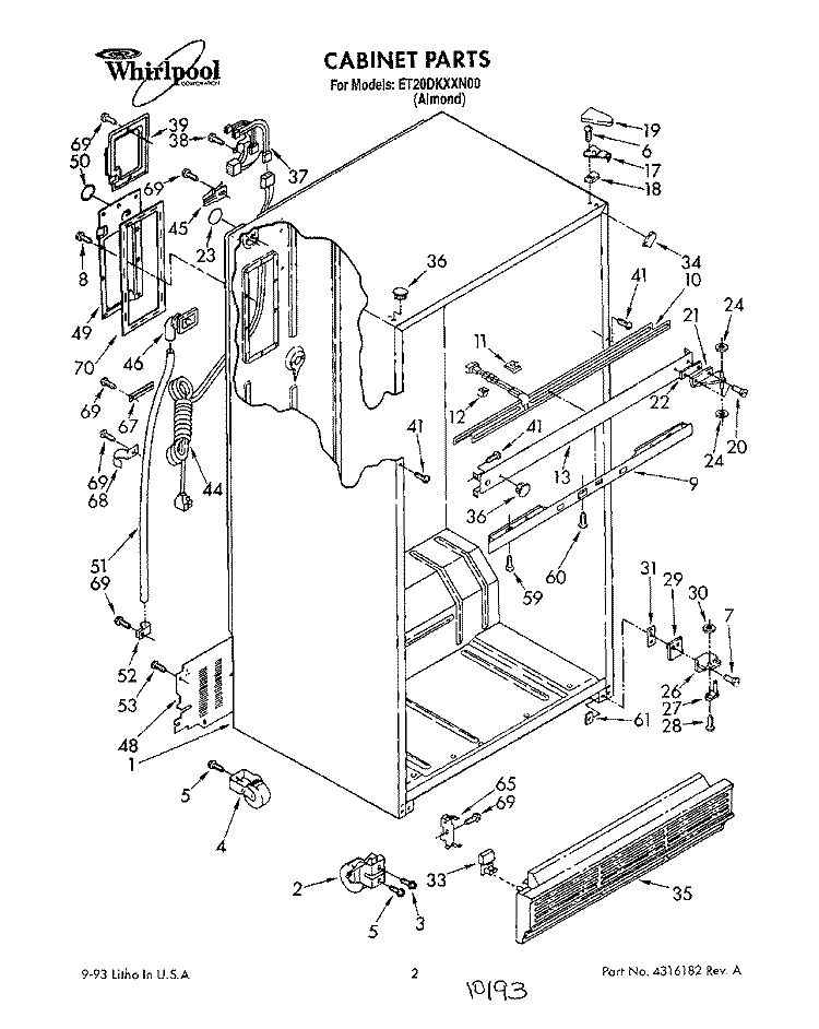 CABINET Diagram and Parts List for ET20DKXXN00  Whirlpool Refrigerator