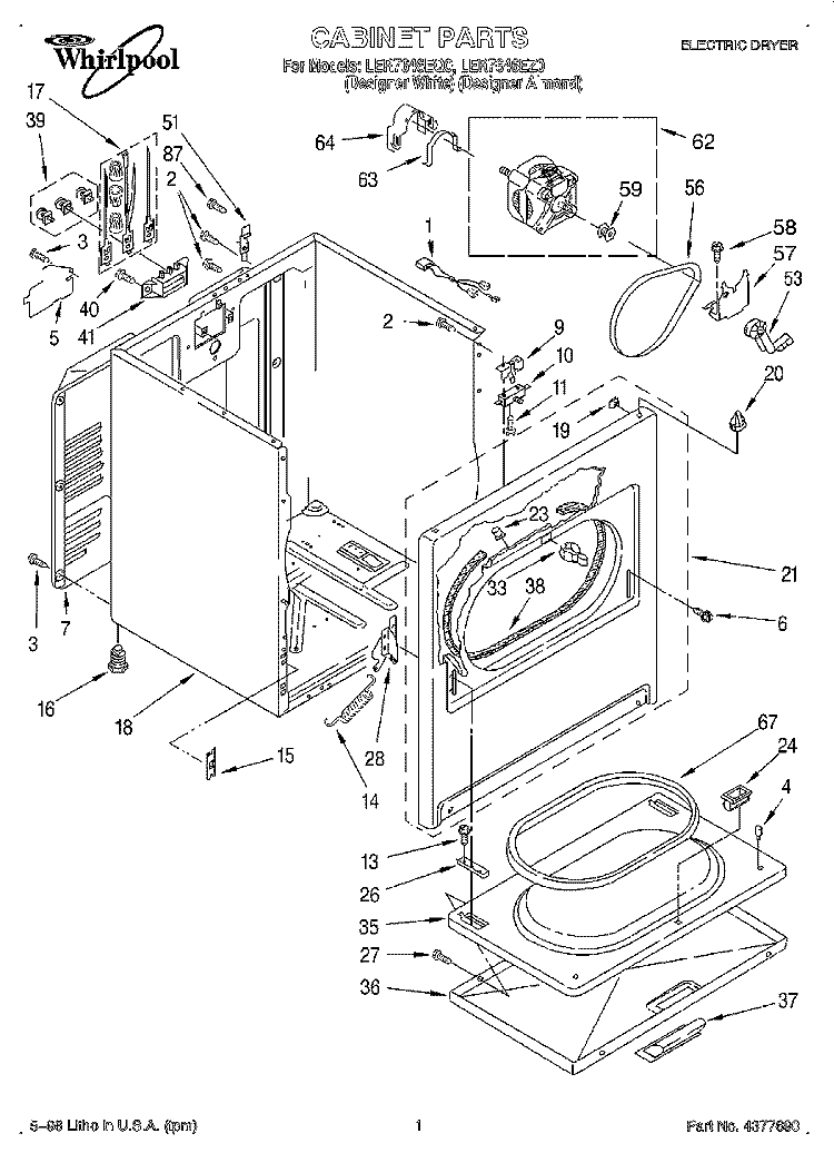 SECTION Diagram and Parts List for LER7646EQ0  Whirlpool Dryer