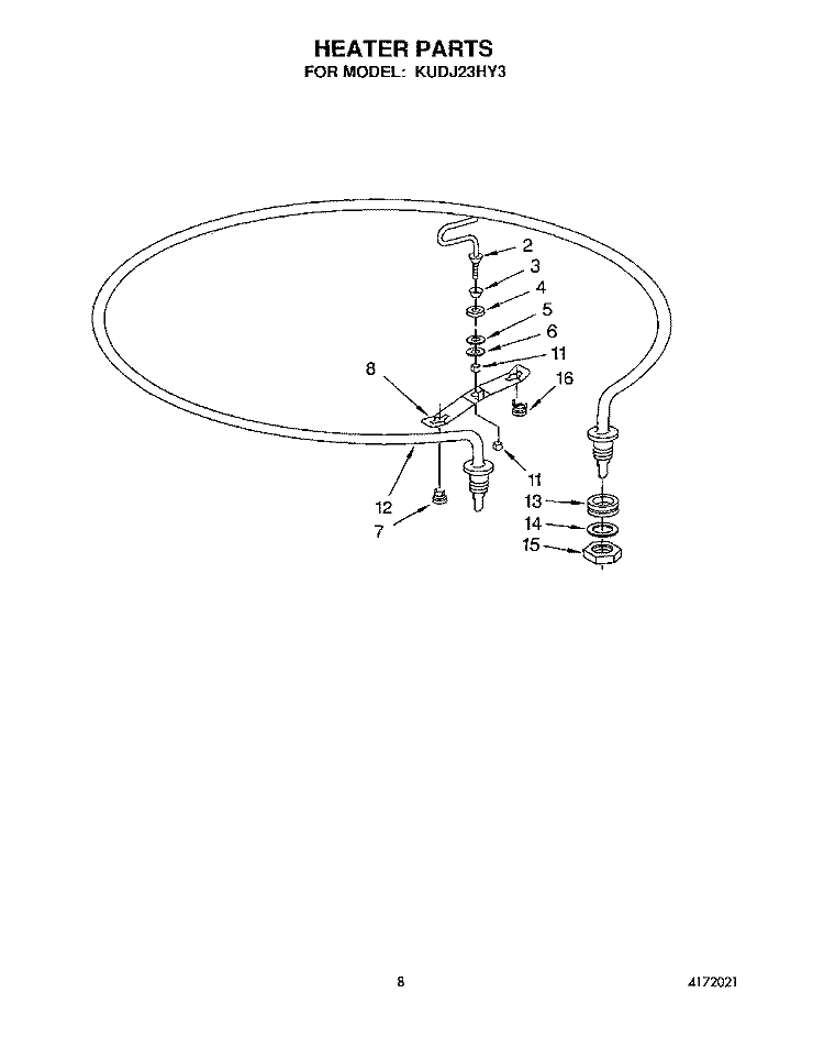 HEATER Diagram and Parts List for KUDJ23HY3  KitchenAid Dishwasher