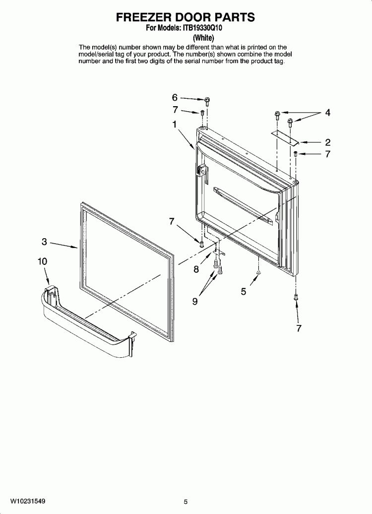 FREEZER DOOR PARTS Diagram and Parts List for ITB19330Q10  Inglis Refrigerator