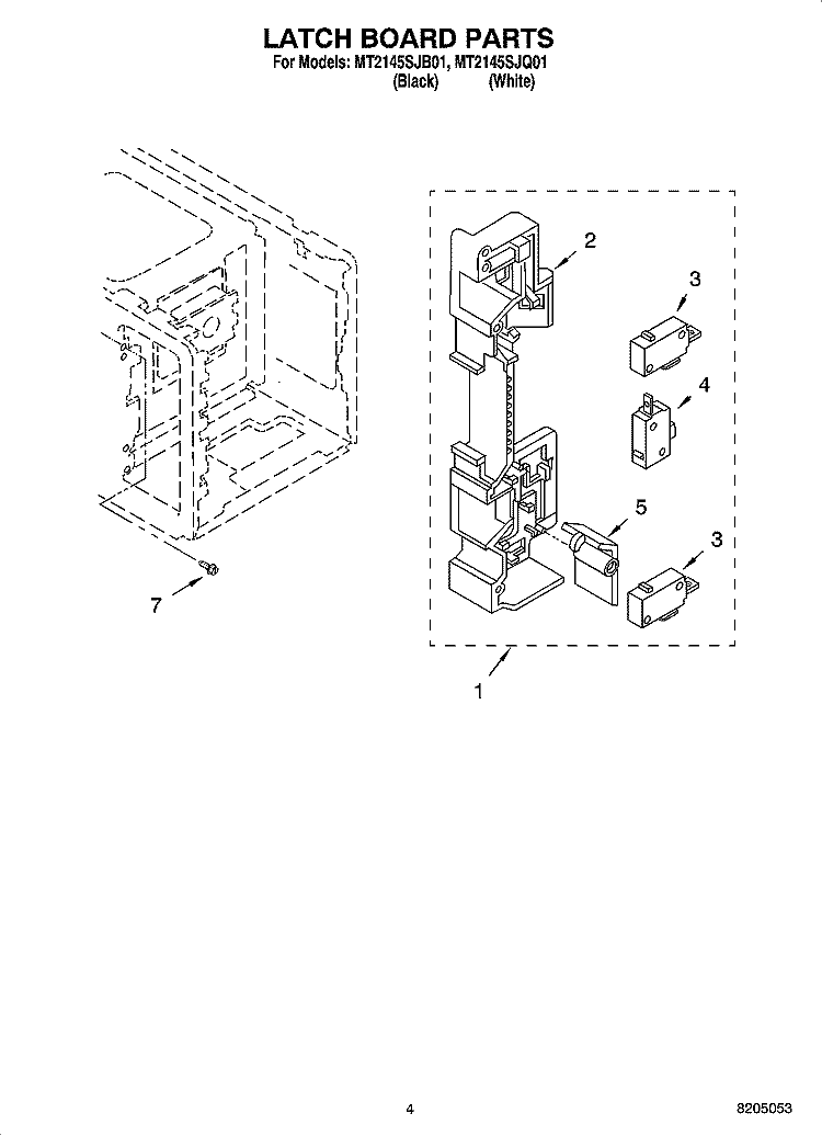 LATCH BOARD PARTS Diagram and Parts List for MT2145SJQ01  Whirlpool Microwave