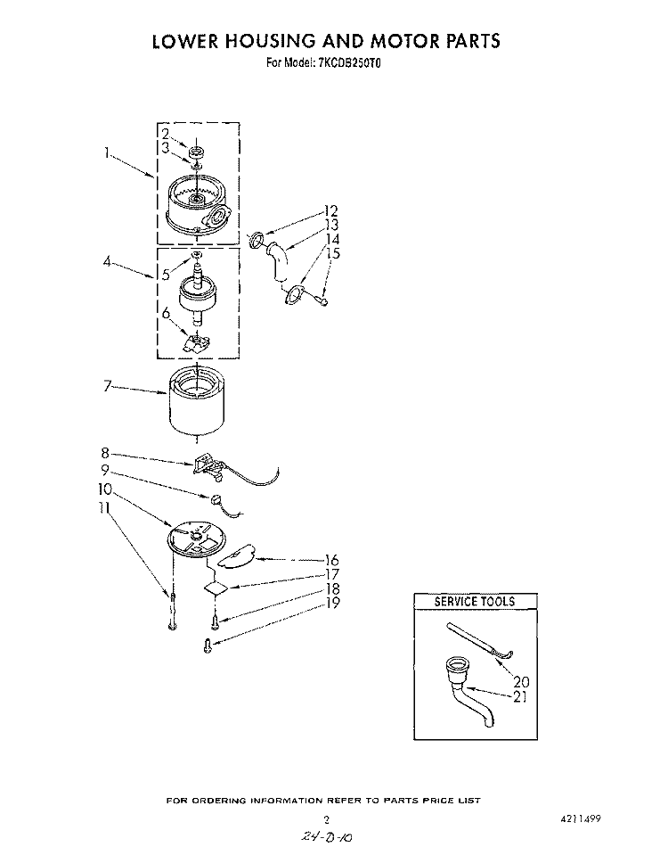 SECTION Diagram and Parts List for 7KCDB250T0  KitchenAid Food Waste Disposer