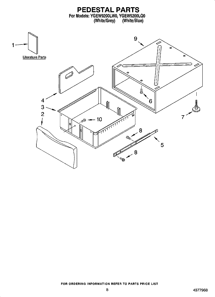 PEDESTAL PARTS Diagram and Parts List for YGEW9200LQ0  Whirlpool Dryer