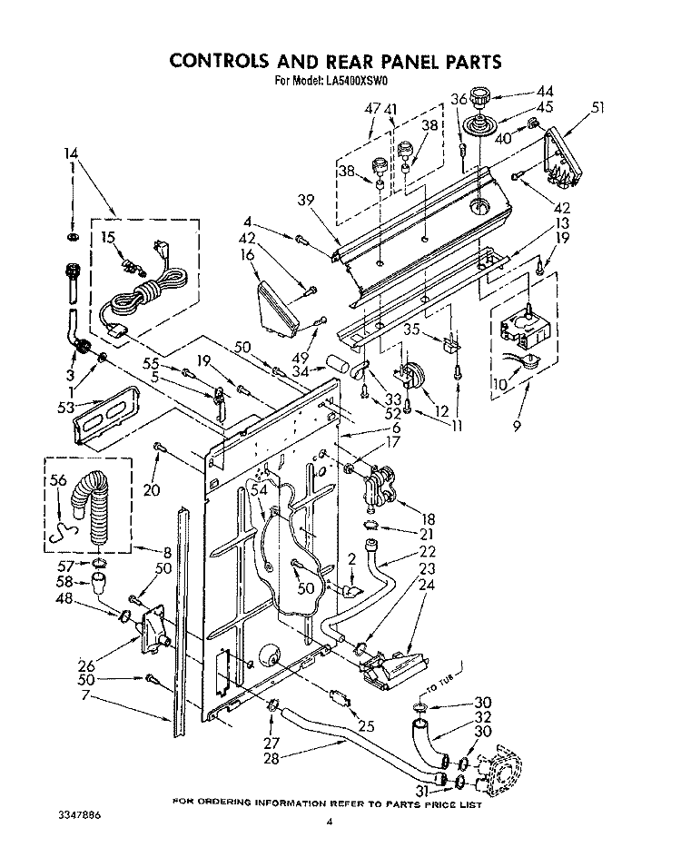 CONTROLS AND REAR PANEL Diagram and Parts List for LA5400XSW0  Whirlpool Washer