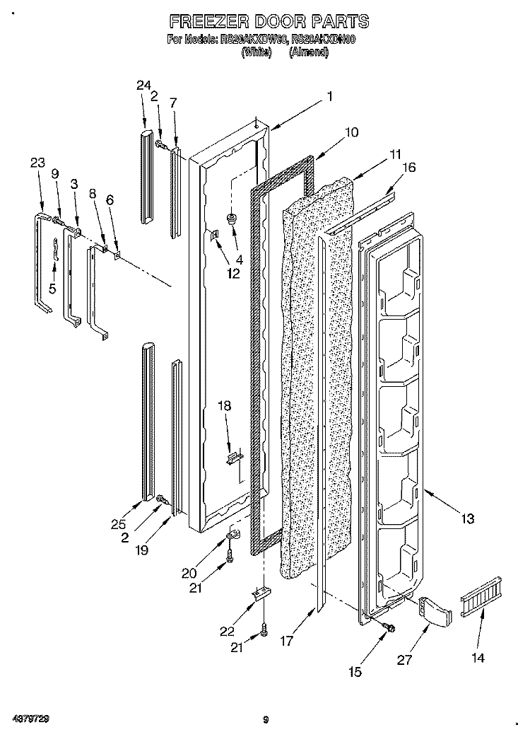FREEZER DOOR Diagram and Parts List for RS20AKXDN00  Roper Refrigerator