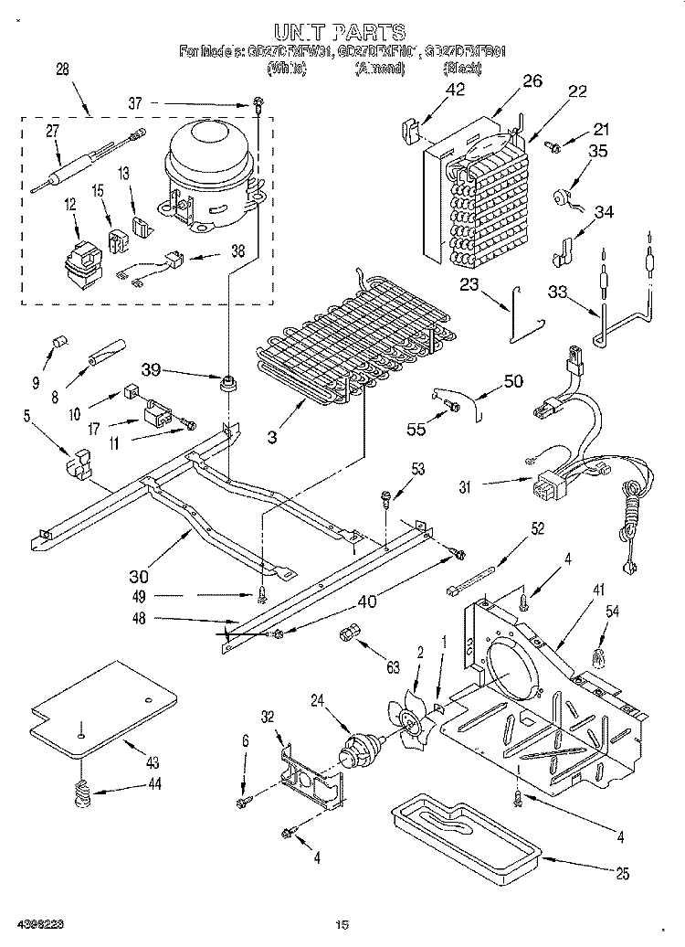 UNIT Diagram and Parts List for GD27DFXFW01  Whirlpool Refrigerator