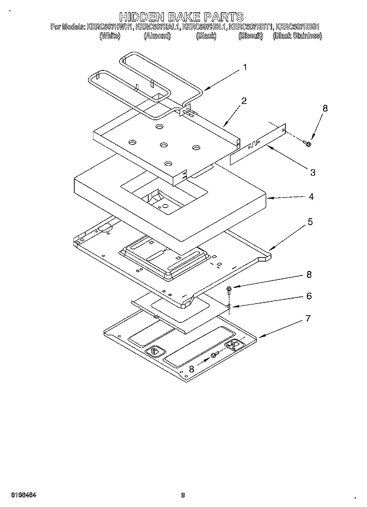 HIDDEN BAKE Diagram and Parts List for KERC507HBL1  KitchenAid Range