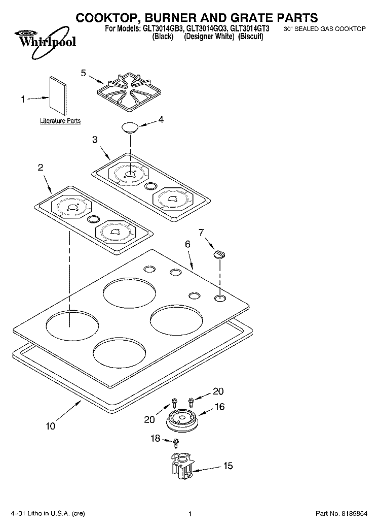 SECTION Diagram and Parts List for GLT3014GT3  Whirlpool Cooktop