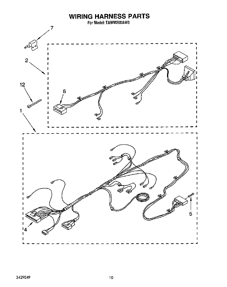 WIRING HARNESS Diagram and Parts List for TAWM200AN0  Estate Washer