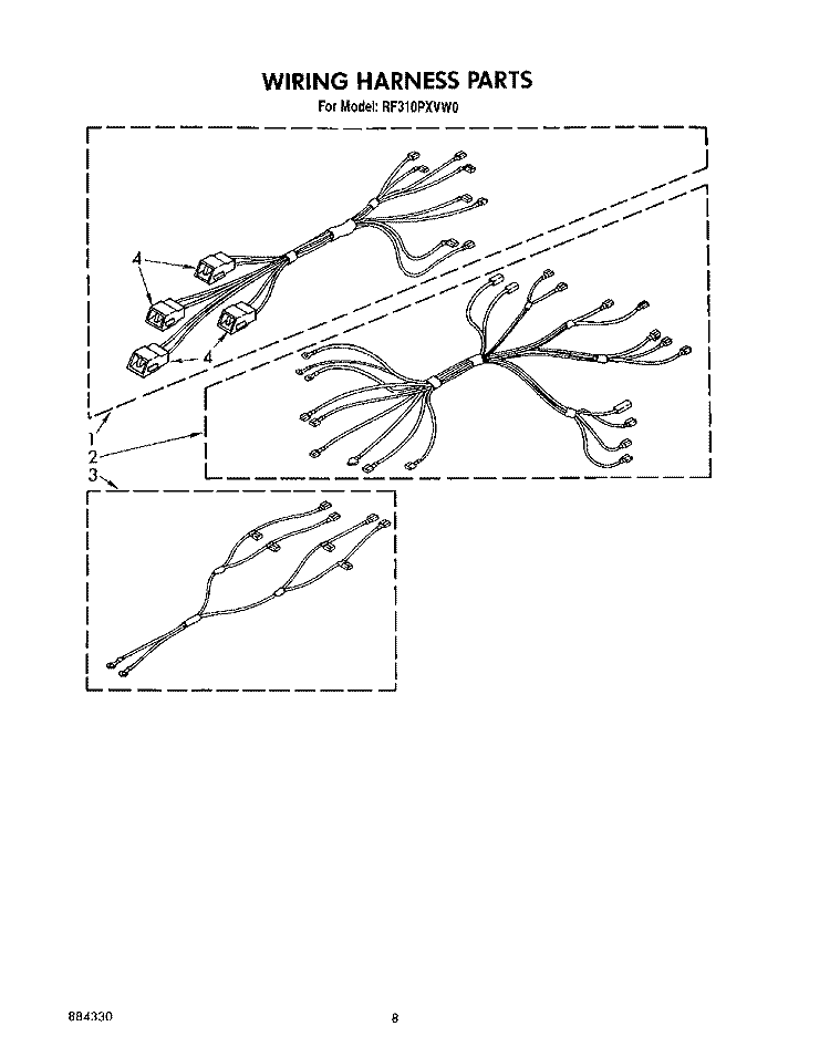 WIRING HARNESS, LIT/OPTIONAL Diagram and Parts List for RF310PXVF0  Whirlpool Range