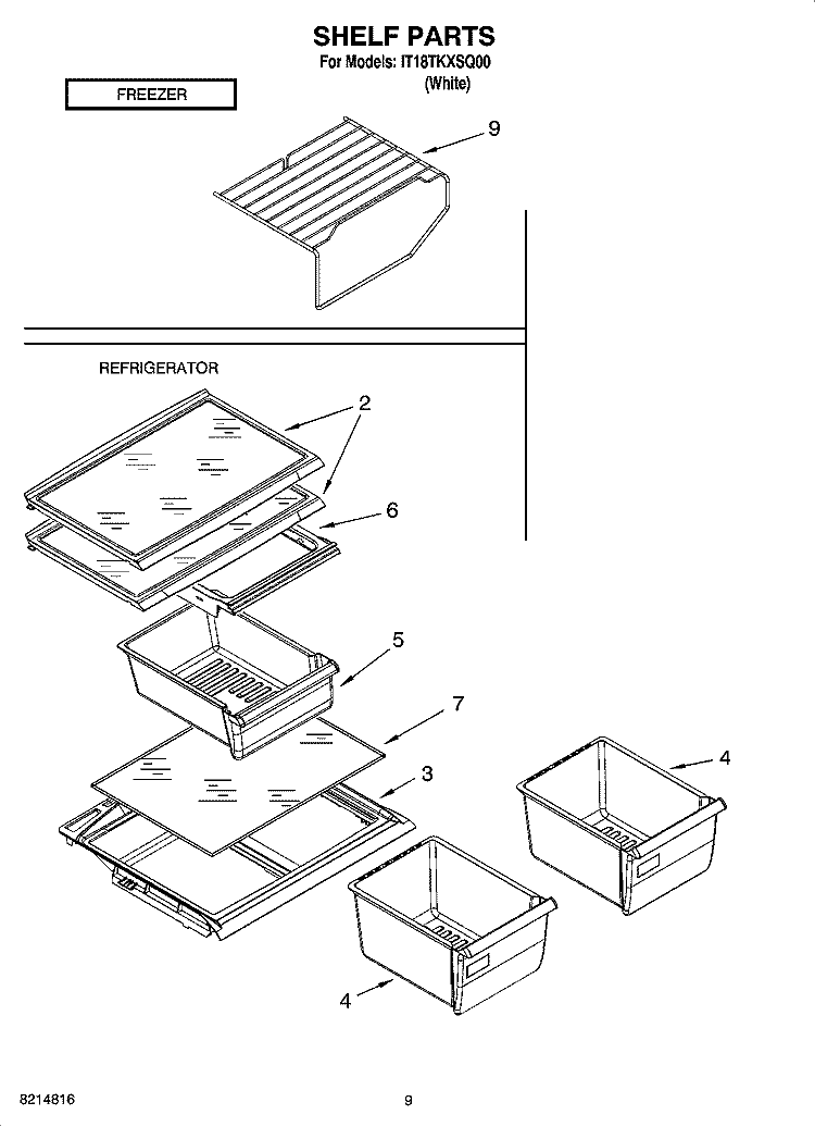 SHELF PARTS, OPTIONAL PARTS Diagram and Parts List for IT18TKXSQ00  Inglis Refrigerator