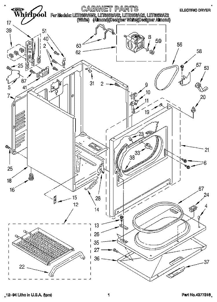 SECTION Diagram and Parts List for LET8858AQ2  Whirlpool Dryer
